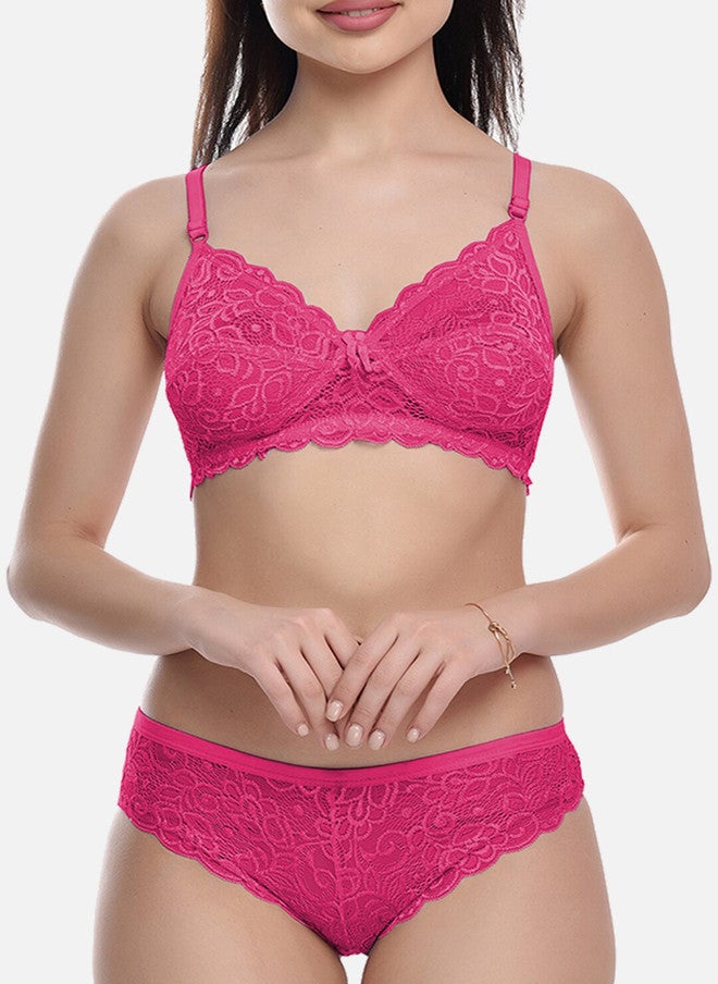 FIMS Full Coverage Cotton Lycra Lingerie Set - Pink - Image 5