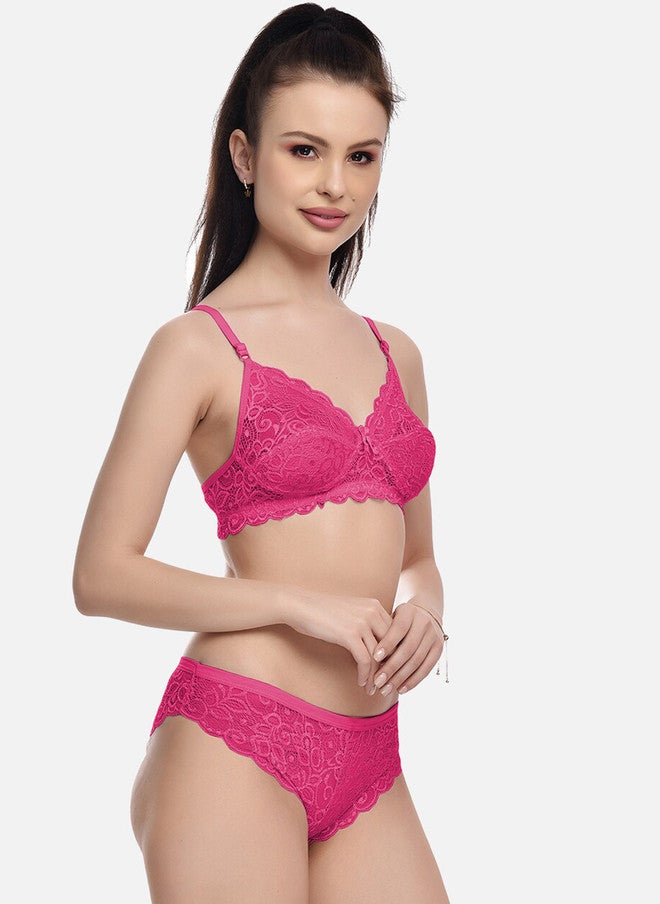 FIMS Full Coverage Cotton Lycra Lingerie Set - Pink - Image 2