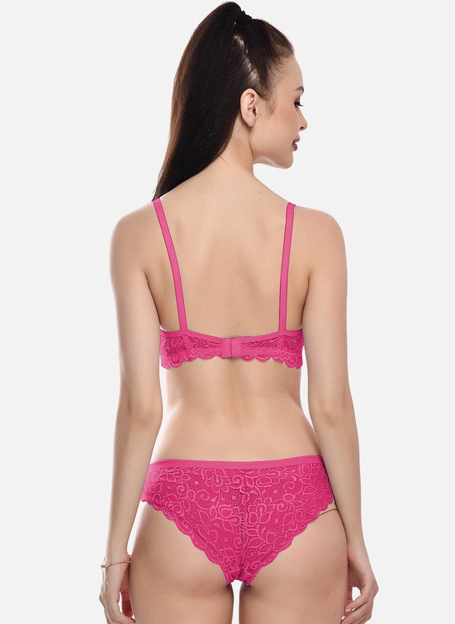 FIMS Full Coverage Cotton Lycra Lingerie Set - Pink - Image 4