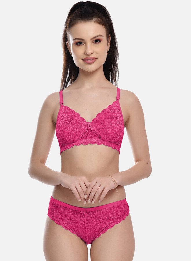 FIMS Full Coverage Cotton Lycra Lingerie Set - Pink - Image 1
