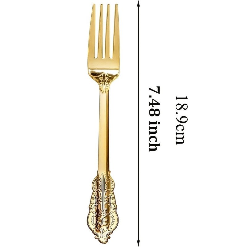 25 Pcs Golden Pattern Plastic Forks Heavy Duty Cutlery For Dessert Cake Party Wedding Picnic Summer Spring Daily Use - Image 3