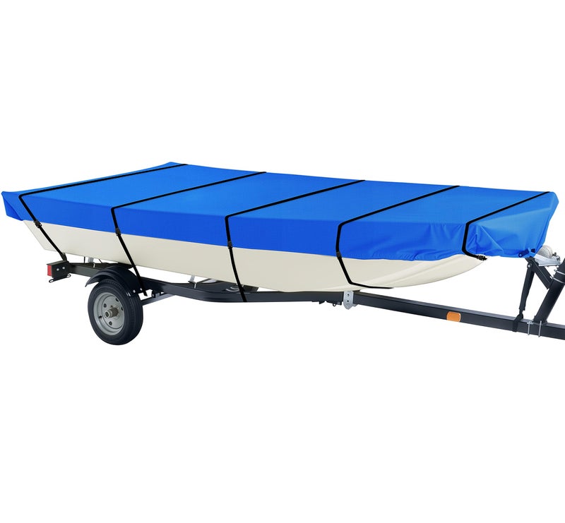 iCOVER Jon Boat Cover 12ft, Heavy Duty Waterproof Marine Grade Polyester Canvas Mooring Cover, Anti-UV Trailerable Jon Boat Covers, Fits Boats 12' Long Beam Width up to 56", Blue - Image 1