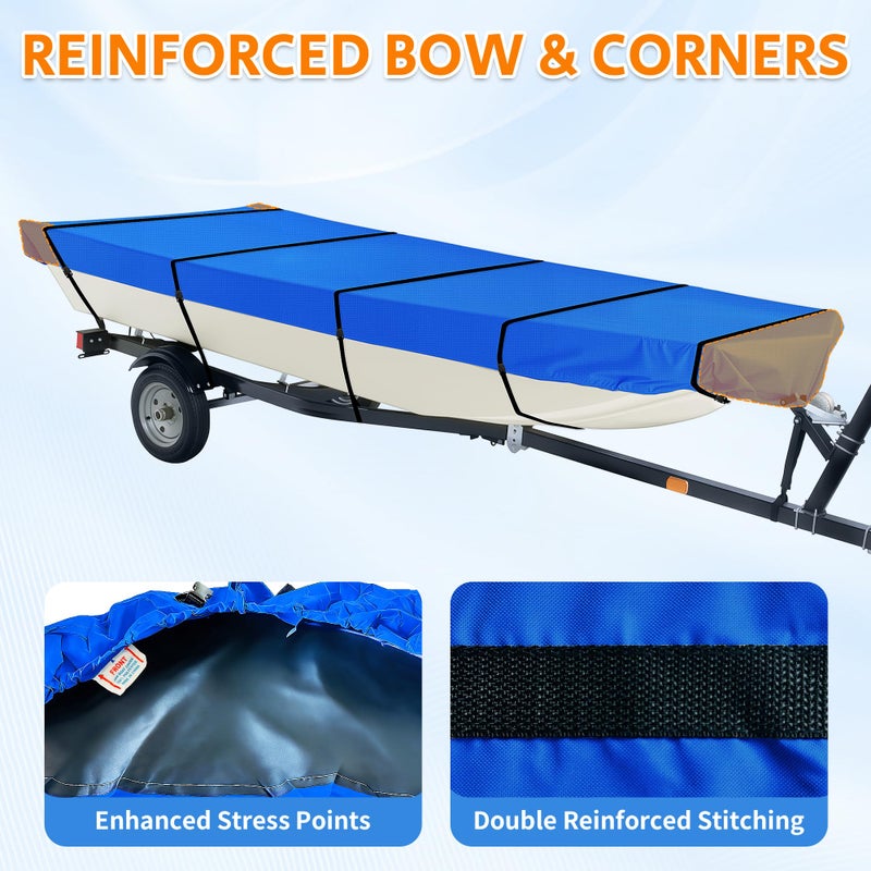 iCOVER Jon Boat Cover 12ft, Heavy Duty Waterproof Marine Grade Polyester Canvas Mooring Cover, Anti-UV Trailerable Jon Boat Covers, Fits Boats 12' Long Beam Width up to 56", Blue - Image 5