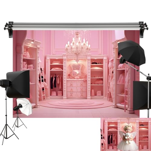 Kate Princess Cloakroom Indoor Girls Pink Room Wardrobe Seamless Photo Backdrop 7x5ft - Image 1