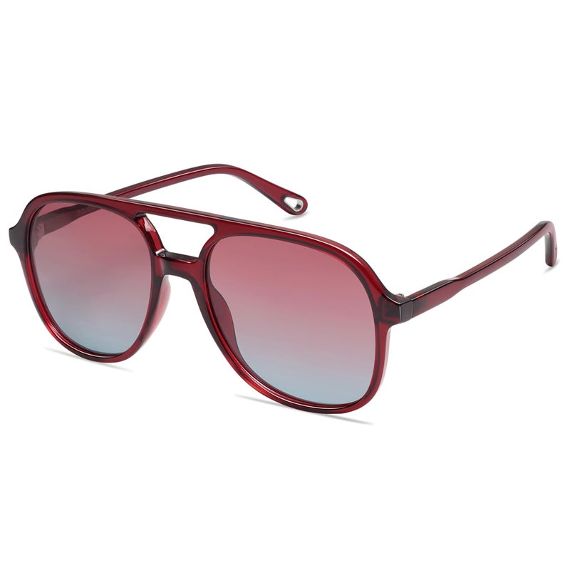 SOJOS Retro Polarized Aviator Sunglasses Womens Mens Classic 70s 80s Vintage Trendy Square Aviators SJ2174, Red/Red Gradient Blue - Image 1