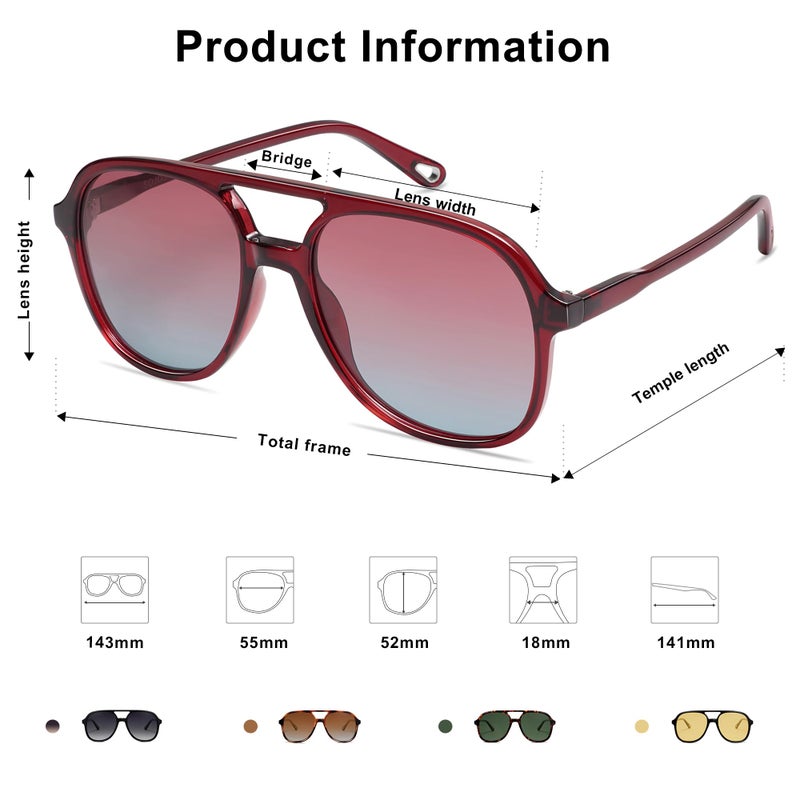 SOJOS Retro Polarized Aviator Sunglasses Womens Mens Classic 70s 80s Vintage Trendy Square Aviators SJ2174, Red/Red Gradient Blue - Image 5