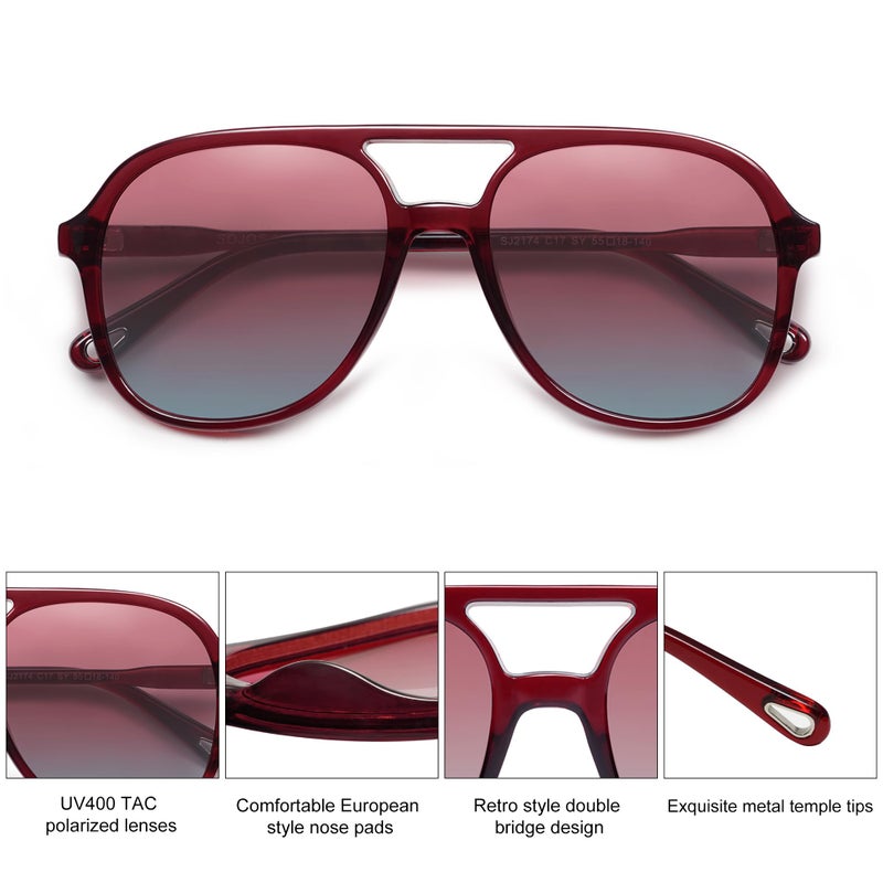 SOJOS Retro Polarized Aviator Sunglasses Womens Mens Classic 70s 80s Vintage Trendy Square Aviators SJ2174, Red/Red Gradient Blue - Image 4