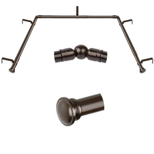 TONIAL Bay Window Curtain Rods, 32 to 86 Inch Center Rod for window, 20 to 82 Inch Side Rods for windows 3/4 Inch Decorative Drapery Rods with Small Cap Finial, Bronze - Image 1