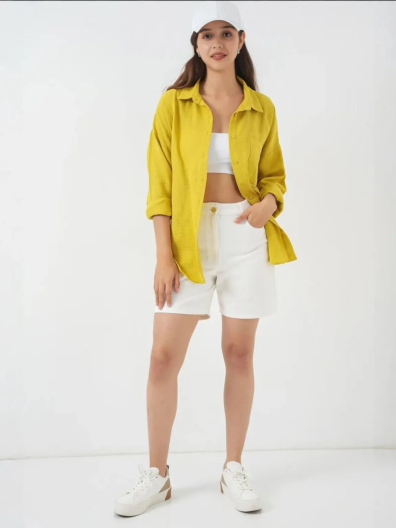 بيغ دارت قميص كتان كبير بجيوب مفصلة