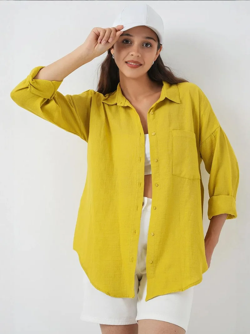 بيغ دارت قميص كتان كبير بجيوب مفصلة