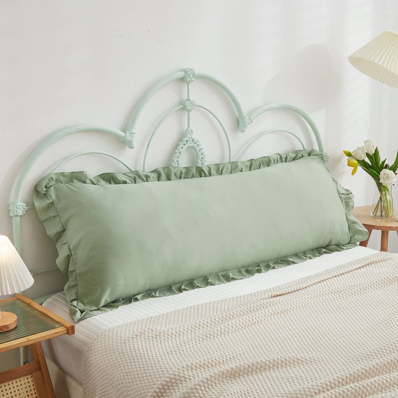 Merryword Sage Green Body Pillow Cover 20x54inches Long Pillowcase Ruffled Pillowcases Shabby Chic Ruffled Fringe Decor Body Ruffled Pillow Sham Cute Pillowcase (1 Body, Sea Green) - Image 1