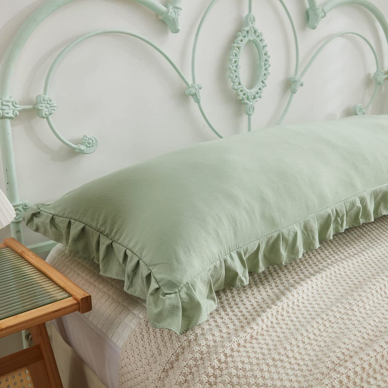 Merryword Sage Green Body Pillow Cover 20x54inches Long Pillowcase Ruffled Pillowcases Shabby Chic Ruffled Fringe Decor Body Ruffled Pillow Sham Cute Pillowcase (1 Body, Sea Green) - Image 5