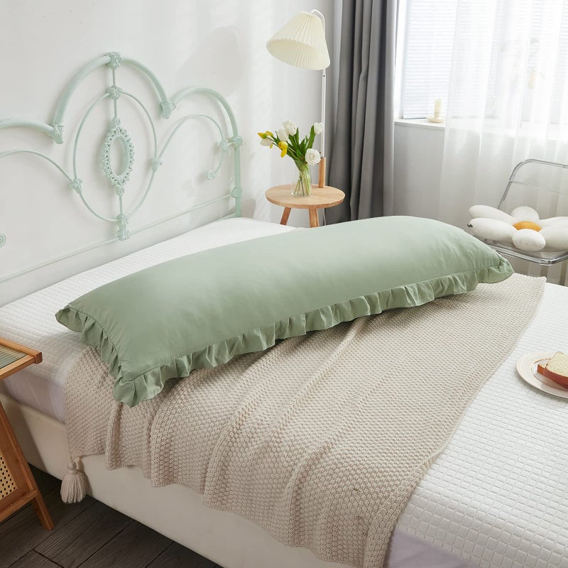 Merryword Sage Green Body Pillow Cover 20x54inches Long Pillowcase Ruffled Pillowcases Shabby Chic Ruffled Fringe Decor Body Ruffled Pillow Sham Cute Pillowcase (1 Body, Sea Green) - Image 3