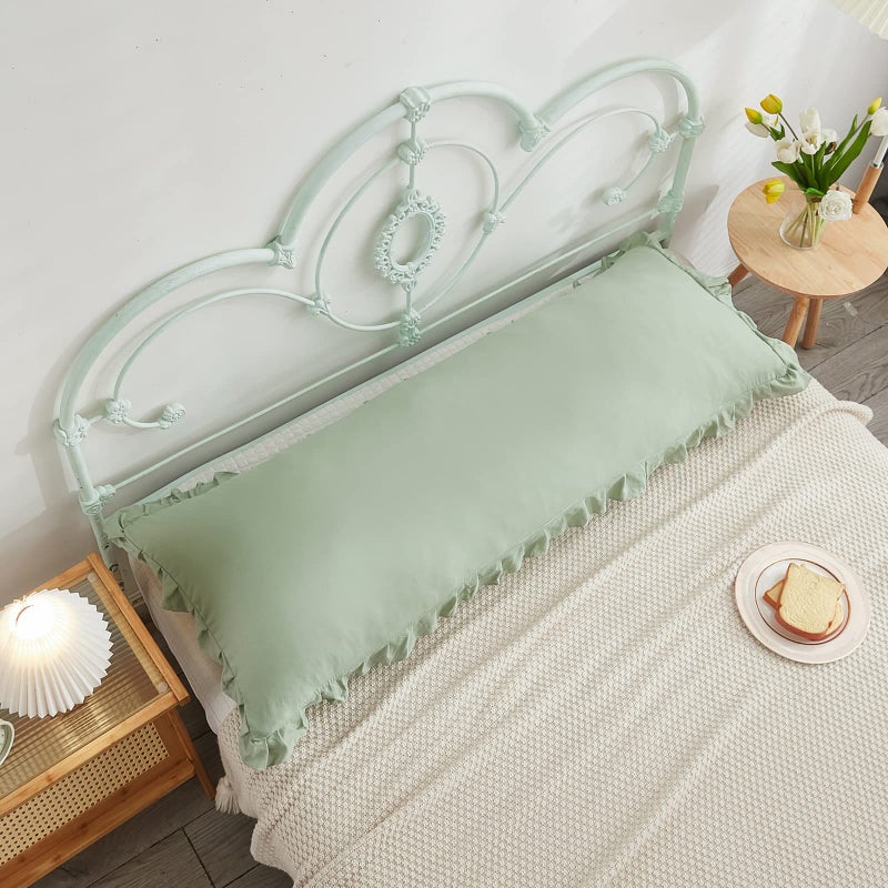 Merryword Sage Green Body Pillow Cover 20x54inches Long Pillowcase Ruffled Pillowcases Shabby Chic Ruffled Fringe Decor Body Ruffled Pillow Sham Cute Pillowcase (1 Body, Sea Green) - Image 4