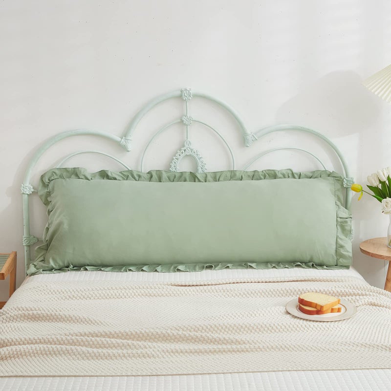 Merryword Sage Green Body Pillow Cover 20x54inches Long Pillowcase Ruffled Pillowcases Shabby Chic Ruffled Fringe Decor Body Ruffled Pillow Sham Cute Pillowcase (1 Body, Sea Green) - Image 2