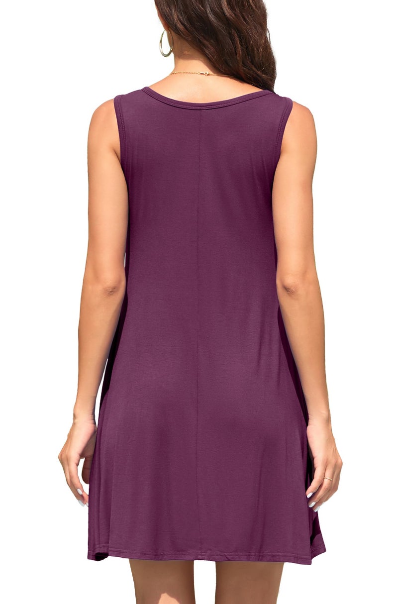 WEACZZY Women's Sleeveless Pockets Casual Swing T-Shirt Dresses,Mauve,XL - Image 5