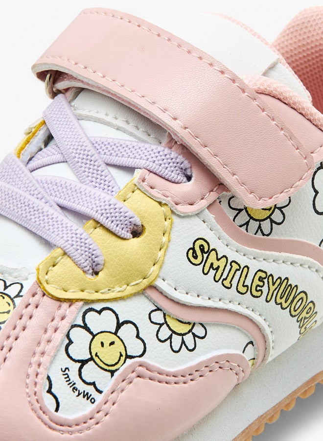 SMILEY Girls World Floral Print Sneakers with Hook and Loop Closure  - Image 4