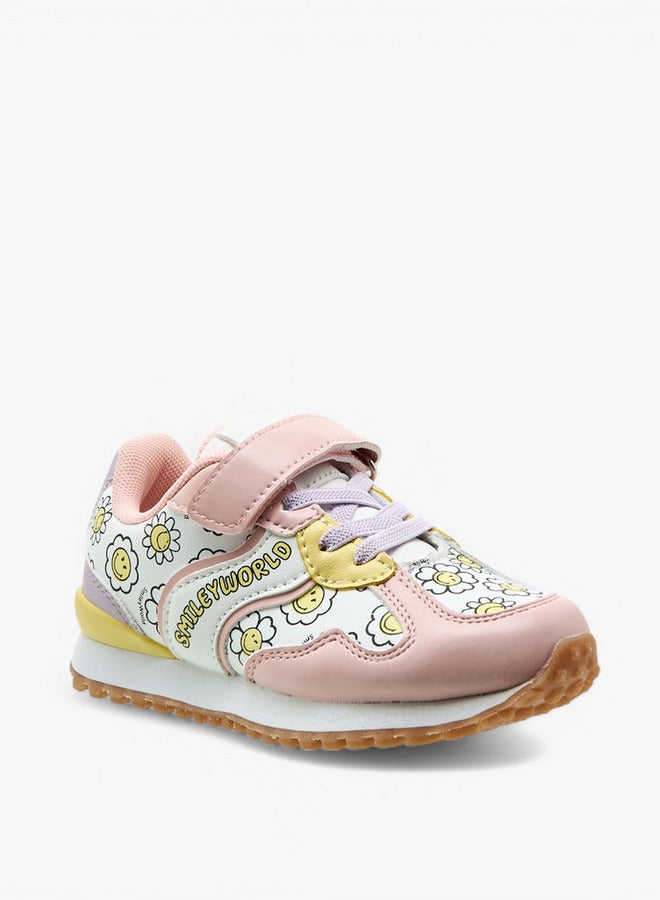 SMILEY World Floral Print Sneakers with Hook and Loop Closure - Image 2