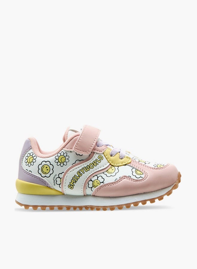 SMILEY World Floral Print Sneakers with Hook and Loop Closure - Image 1