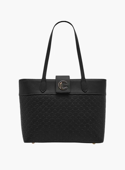 Le Confort Women's Monogram Embossed Tote Bag with Double Handle and Zip Closure
