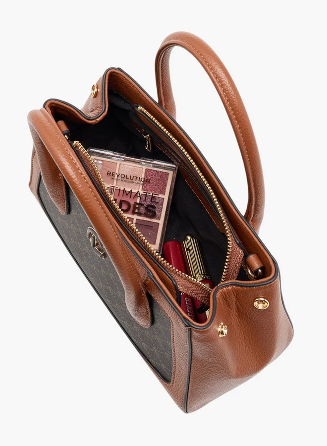 Le Confort Women's Monogram Print Tote Bag with Detachable Strap and Zip Closure