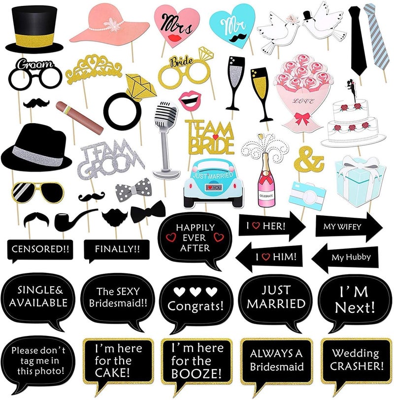 Konsait مجموعة أدوات تصوير الزفاف كونسيت لزفاف العروس مع أعمدة خشبية لزفاف حفلة مستلزمات 52 قطعة