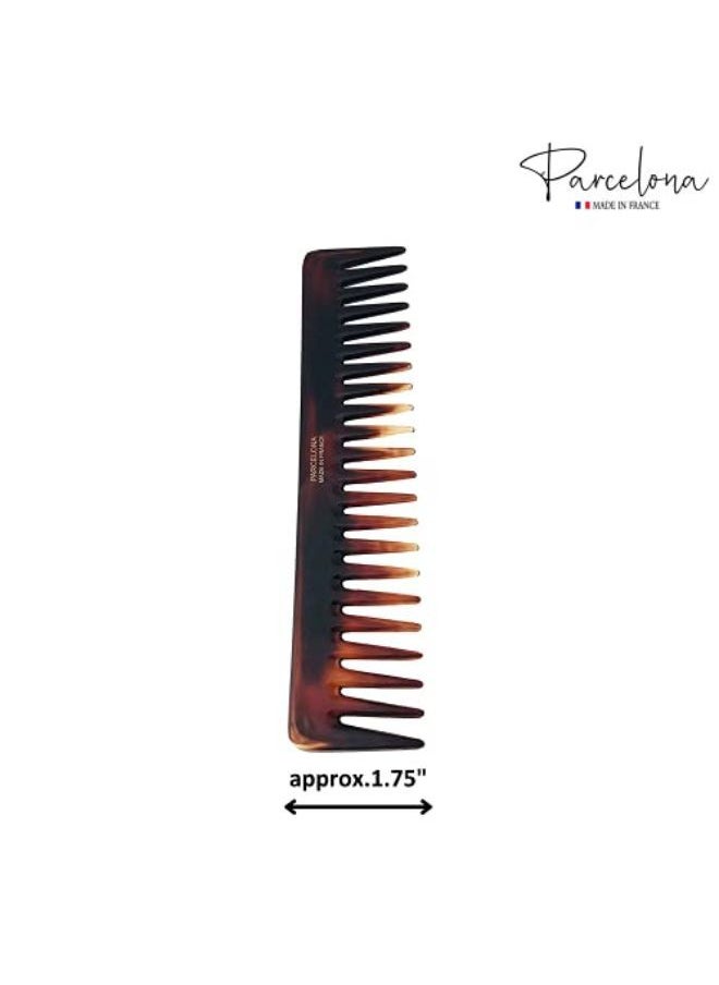 Parcelona French Long Set Of 2 Rake Vo Tortoise Shell And Black Color Celluloid Wide Hair Detangling Combs For Women And Girls, Made In France  - Image 1
