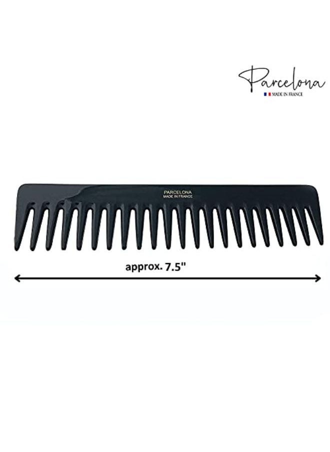 Parcelona French Long Set Of 2 Rake Vo Tortoise Shell And Black Color Celluloid Wide Hair Detangling Combs For Women And Girls, Made In France  - Image 4