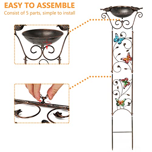 LEWIS&WAYNE Garden Trellis Bird Bath Outdoor, 40 Inch Antique Iron Garden Plant Trellis Decorative with Butterflies and Detachable Drinking Basin Bowl, Free Standing BirdBath Birdfeeder Station - Image 4