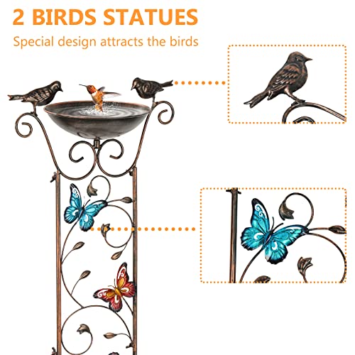 LEWIS&WAYNE Garden Trellis Bird Bath Outdoor, 40 Inch Antique Iron Garden Plant Trellis Decorative with Butterflies and Detachable Drinking Basin Bowl, Free Standing BirdBath Birdfeeder Station - Image 3