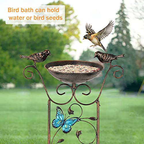 LEWIS&WAYNE Garden Trellis Bird Bath Outdoor, 40 Inch Antique Iron Garden Plant Trellis Decorative with Butterflies and Detachable Drinking Basin Bowl, Free Standing BirdBath Birdfeeder Station - Image 5