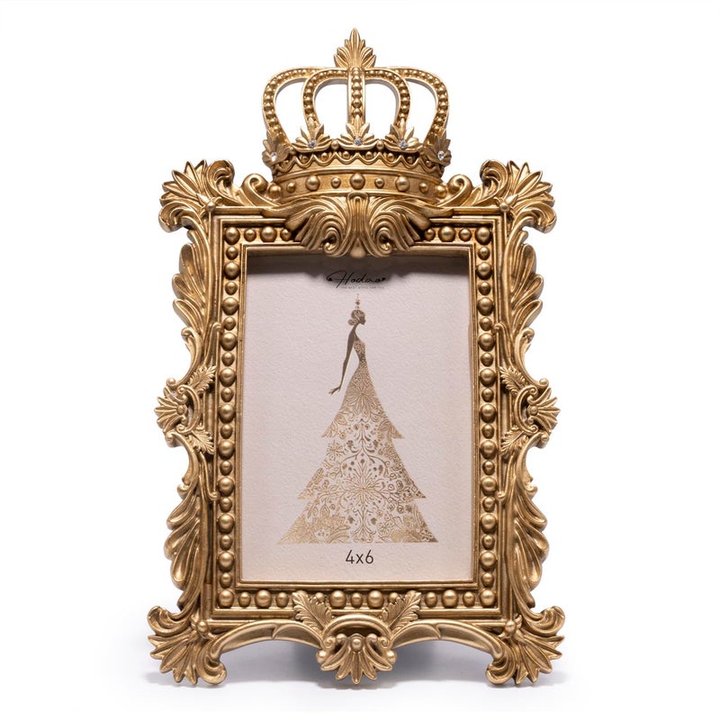 Hodao Ornate Gold Crown Photo Frame 4Ã—6 â€” Victorian-Inspired Baroque Resin Picture Frame with Acrylic Cover, Decorative Tabletop Photo Frame & Gift for Wedding, Valentineâ€™s Day, Home DÃ©cor - Image 1