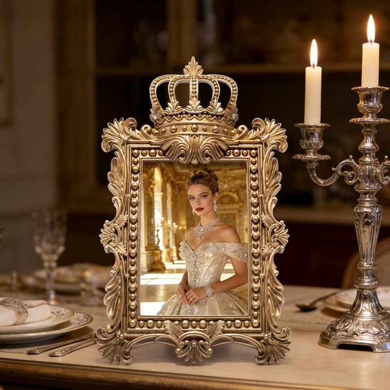 Hodao Ornate Gold Crown Photo Frame 4Ã—6 â€” Victorian-Inspired Baroque Resin Picture Frame with Acrylic Cover, Decorative Tabletop Photo Frame & Gift for Wedding, Valentineâ€™s Day, Home DÃ©cor - Image 2