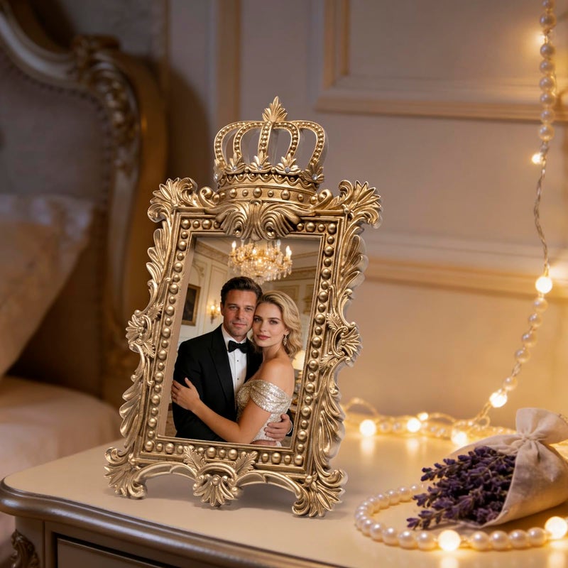 Hodao Ornate Gold Crown Photo Frame 4Ã—6 â€” Victorian-Inspired Baroque Resin Picture Frame with Acrylic Cover, Decorative Tabletop Photo Frame & Gift for Wedding, Valentineâ€™s Day, Home DÃ©cor - Image 4