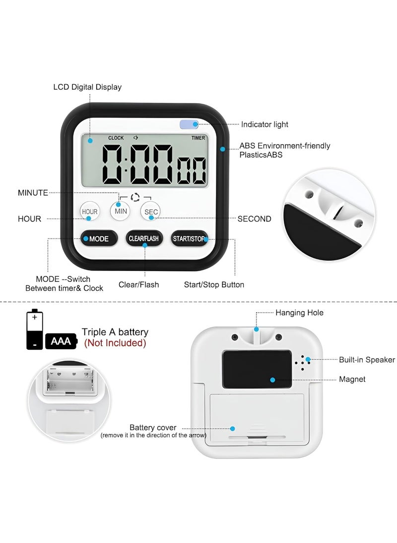 TROVEXX - Stopwatch Timer for Study Kitchen Timer Large LCD Screen 24hr Digital Display Magnetic Retractable Stand Loud Alarm Stop Watch Countdown Flashing Light Study Timer for Students Cooking Multicolor - Image 1
