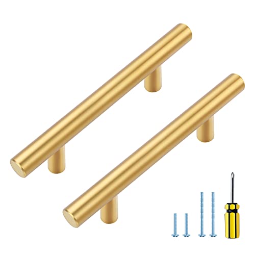 Ravinte Gold Cabinet Handles 15 Pack 5 Inch Brushed Gold Kitchen Cabinet Pulls 3 Inch Hole Center Brushed Brass Drawer Pulls Kitchen Hardware for Drawer and Cupboard - Image 1