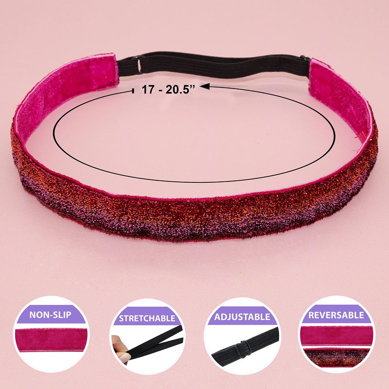 FROG SAC 6 Glitter Headbands for Girls, Adjustable Non Slip Head Bands for Kids, Cute Sparkly Stretch Elastic Hair Accessories for Gymnastics For Teen Girls, Women - Image 4