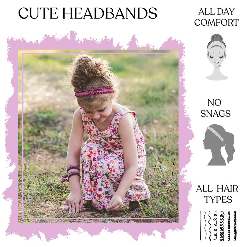 FROG SAC 6 Glitter Headbands for Girls, Adjustable Non Slip Head Bands for Kids, Cute Sparkly Stretch Elastic Hair Accessories for Gymnastics For Teen Girls, Women - Image 3