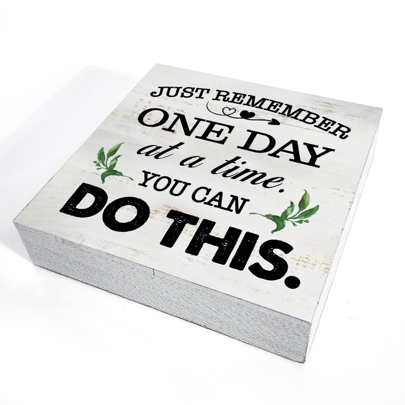 HDKY Just Remember One Day at a Time Wood Box Sign Home Decor Rustic Inspirational You Can Do It Wooden Box Sign Block Plaque for Wall Tabletop Desk Home Office Decoration 5"" x 5"" - Image 3