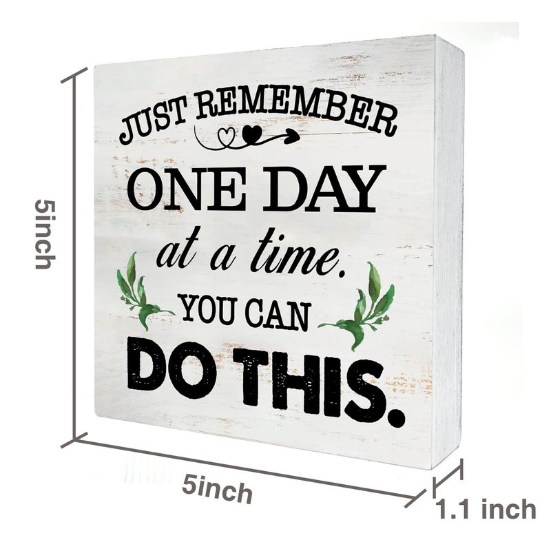 HDKY Just Remember One Day at a Time Wood Box Sign Home Decor Rustic Inspirational You Can Do It Wooden Box Sign Block Plaque for Wall Tabletop Desk Home Office Decoration 5"" x 5"" - Image 2