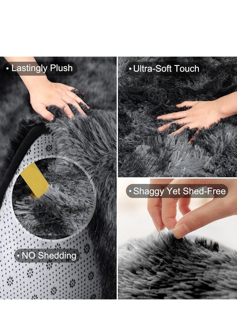 WangPangZi Abstract Soft Living Room and Bedroom Fluffy Rug - Luxurious Floor Mat with Non-Slip Backing, Large Shag Shaggy Carpet for Living Room Decor, 1.8-Inch Thickness, Safe for Children and Pets , Easy to Clean, Suit of Bedside Bedroom Indoor Floor Kids Girls Boys Home Decor (Dark Gray) - Image 4