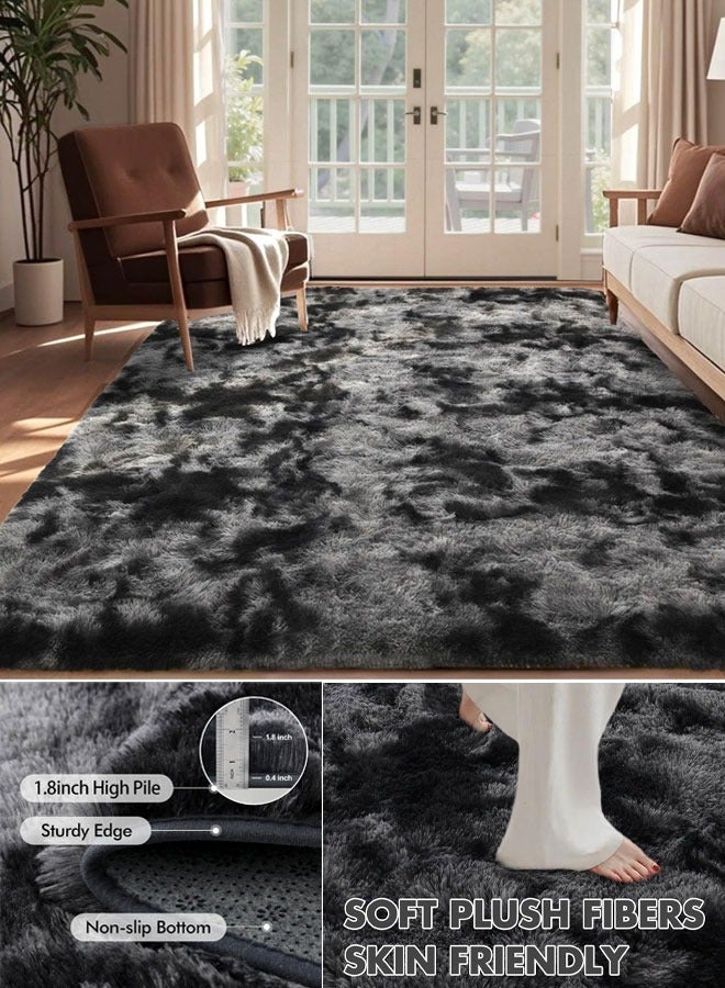 WangPangZi Abstract Soft Living Room and Bedroom Fluffy Rug - Luxurious Floor Mat with Non-Slip Backing, Large Shag Shaggy Carpet for Living Room Decor, 1.8-Inch Thickness, Safe for Children and Pets , Easy to Clean, Suit of Bedside Bedroom Indoor Floor Kids Girls Boys Home Decor (Dark Gray) - Image 3