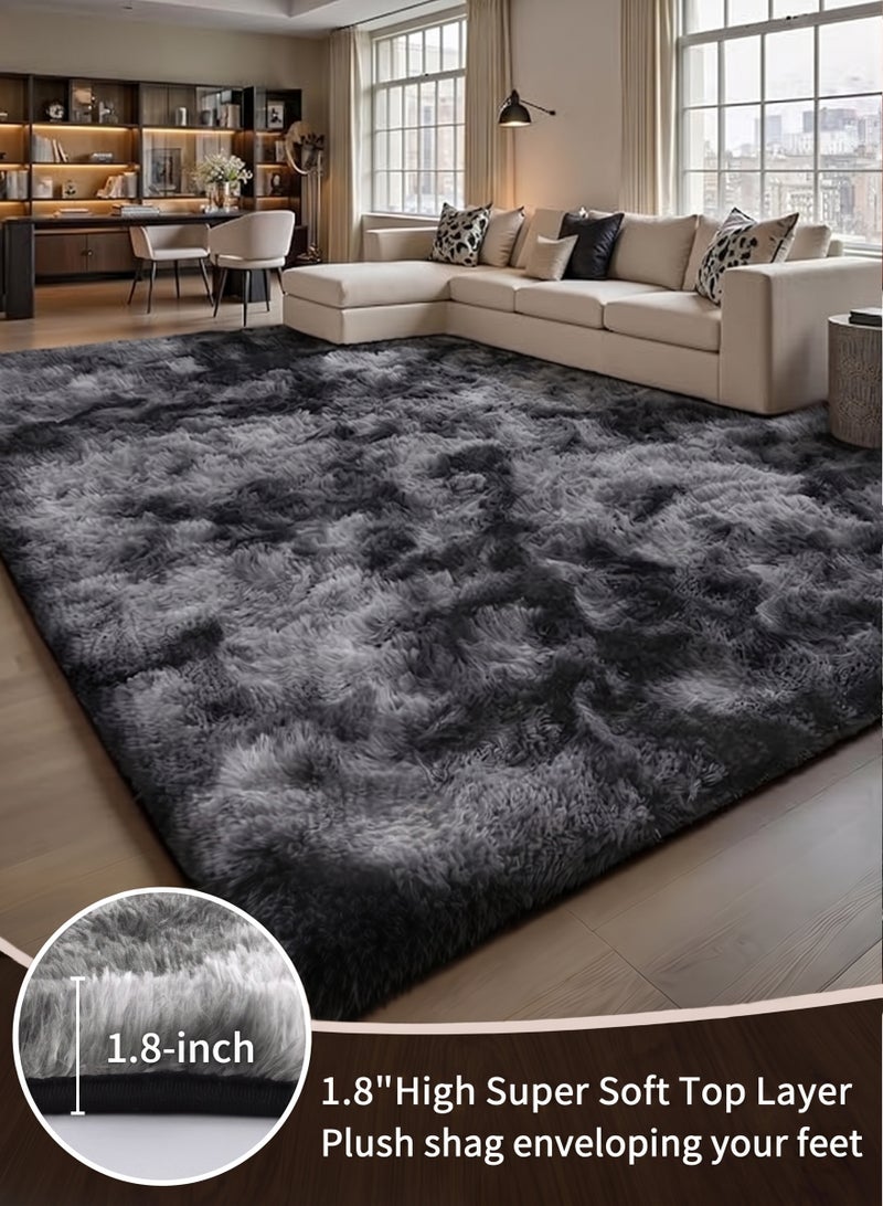 WangPangZi Abstract Soft Living Room and Bedroom Fluffy Rug - Luxurious Floor Mat with Non-Slip Backing, Large Shag Shaggy Carpet for Living Room Decor, 1.8-Inch Thickness, Safe for Children and Pets , Easy to Clean, Suit of Bedside Bedroom Indoor Floor Kids Girls Boys Home Decor (Dark Gray) - Image 1