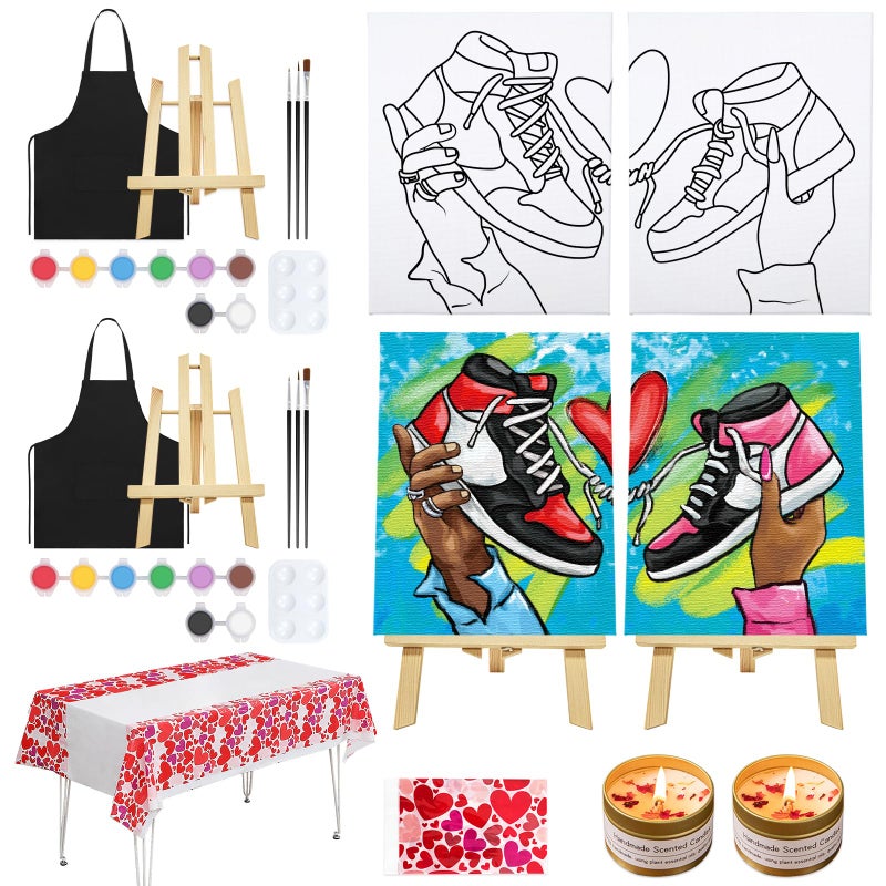 Vochic 2 Pack Sip And Paint Kit For Adults Pre Drawn Canvas Painting Art Set With Outline Canvas Couples Date Night Valentine'S Day (Sneakers  8 X 10 Inches) - Image 1