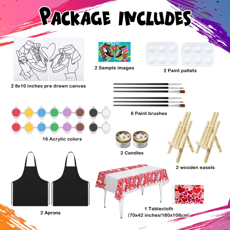 Vochic 2 Pack Sip And Paint Kit For Adults Pre Drawn Canvas Painting Art Set With Outline Canvas Couples Date Night Valentine'S Day (Sneakers  8 X 10 Inches) - Image 3