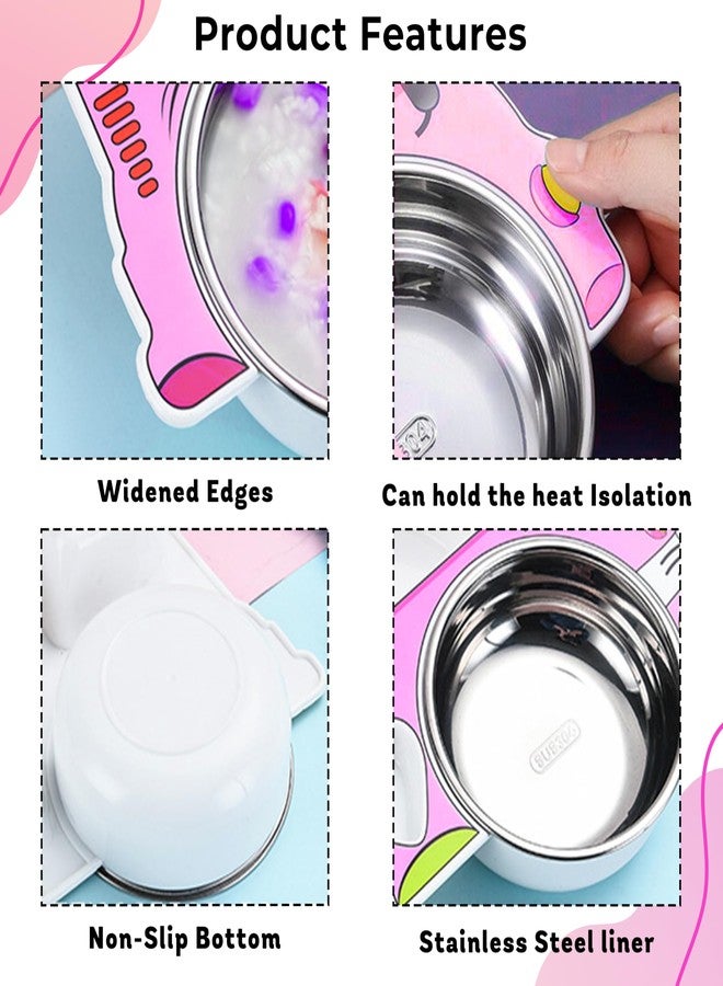 Bembika Stainless Steel Baby Feeding Plate ? Durable, Non-Toxic, Compact Kids Crockery Set with Safety Utensils for Tiny Hands, Easy to Clean, Perfect Baby Dinner Set-(Pink Car Design) - Image 4