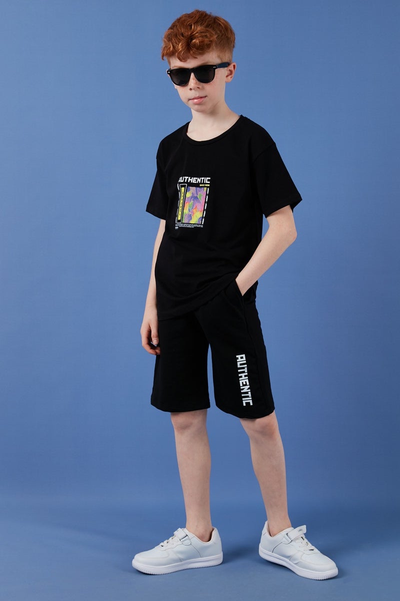 Lela Cotton Regular Fit Crew Neck Top and Bottom Set with Shorts Boy's Suit 6212011 - Image 2