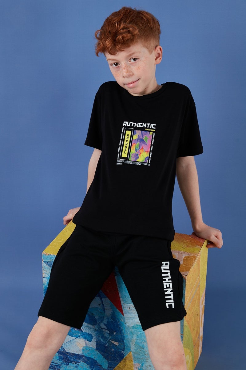 Lela Cotton Regular Fit Crew Neck Top and Bottom Set with Shorts Boy's Suit 6212011 - Image 1