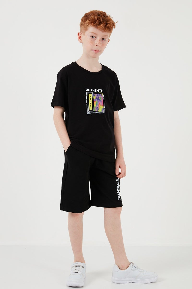Lela Cotton Regular Fit Crew Neck Top and Bottom Set with Shorts Boy's Suit 6212011 - Image 3