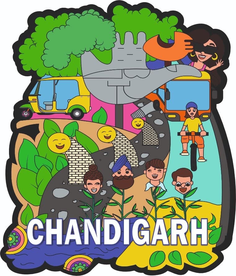 India Souvenir Wooden MDF Chandigarh Fridge Magnet Multicolour M519